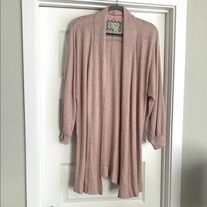 Women’s Size Small beige/pink Saturday Sunday Open Cardigan with Cute Details